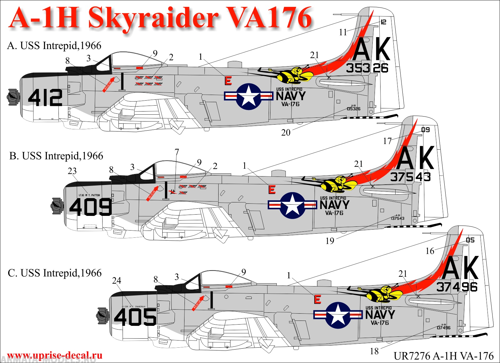 UR7276 Декали для A-1H Skyrader VA-176