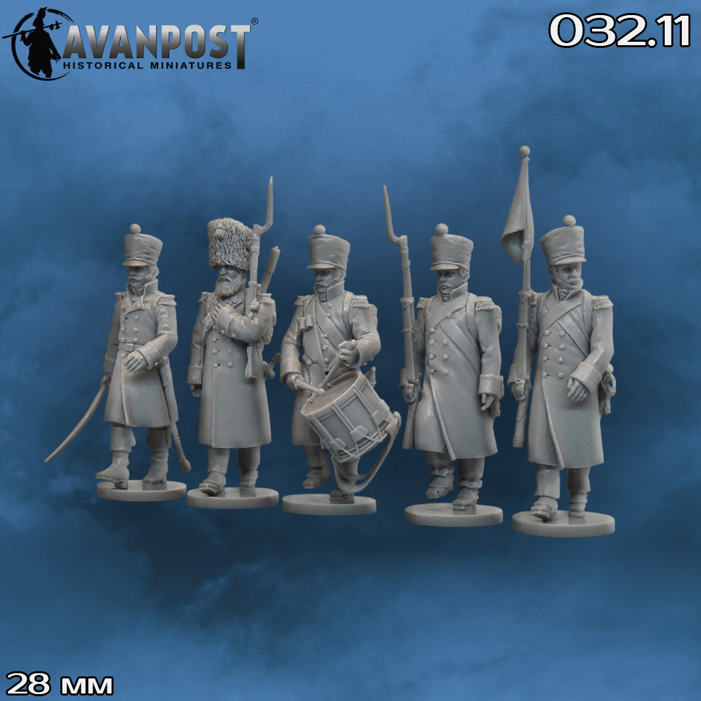 032.11АП Французская пехота: командная группа гренадерской роты  (в шинелях) Аванпост