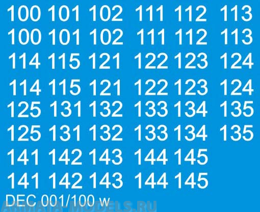 DEC001/100 Номера на немецкую технику масштаб 1/100 с 100 по 400. На ранний период ВоВ. Цвет – белый.