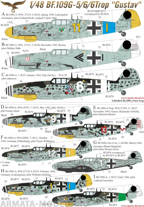 URS4815 Декали для Bf.109G-5/6/6 Trop