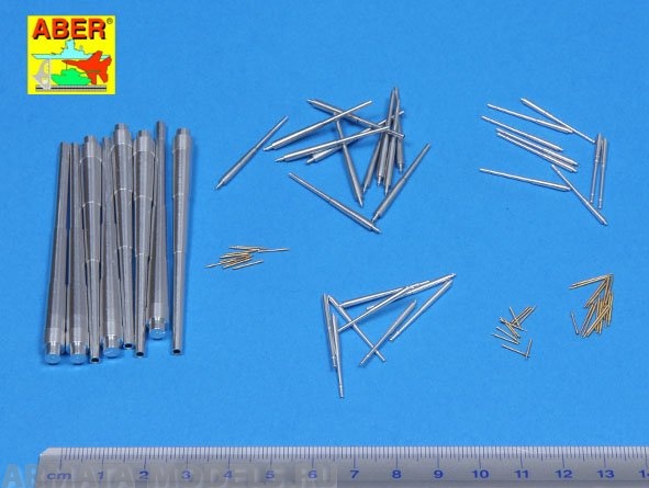 ABR-1:200-L-04  Дополнения для  Set of barrels for Bismarck 380mm x 8, 150mm x 12, 105mm x 16 37mm x 16, 20mm x 22 для  1/200