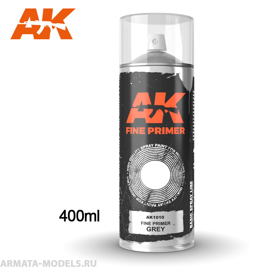 AK1010 Грунтовка Fine Primer Grey - Spray 400ml (Includes 2 nozzles)