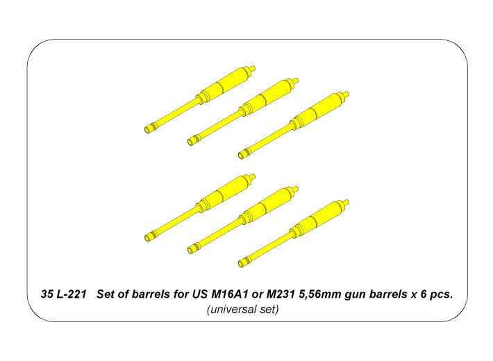 ABR-35-L-221  Дополнения для  Set of barrels for US M16A1 or M231 5,56mm gun barrels x 6 pcs. универсальный набор 1/35