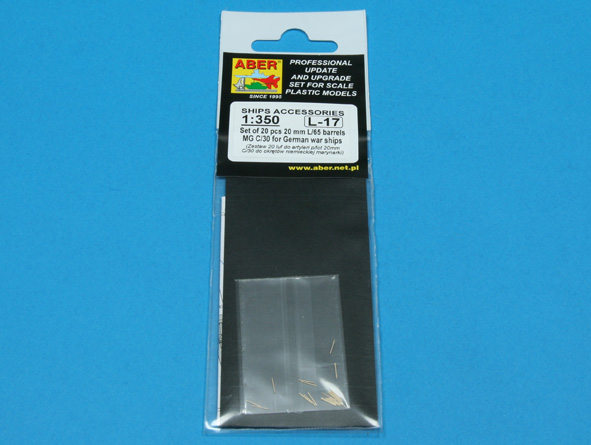 ABR-1:350-L-17  Дополнения для  Set of 20 pcs 20 mm L/65 barrels  MG C/30 for German ships для  1/350