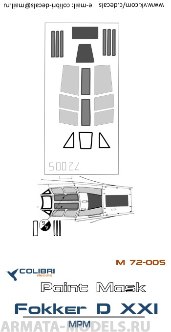 М72005CD Окрасочная маска Fokker D XXI (MPM) 1/72