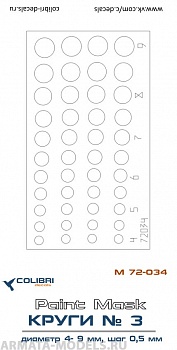 М72034CD Окрасочная маска Круги диаметр 4-9 мм, шаг 0,5 мм 1/72