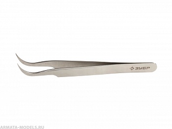 Пинцет ЗУБР д/электроники и точной механики, нерж. сталь, антимагнит, изогнутый, заостренные губки, 110мм