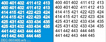 DEC002/400 Номера на немецкую технику масштаб 1/100 с 100 по 400. Цвет – белый контур + черный центр