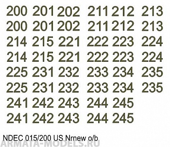 NDEC015/200 Бортовые номера современной американской БТТ. Цвет черный + оливковый