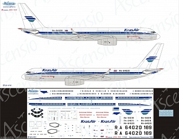 Т20-010 Декаль для самолета Туполев Tu-204-100 КрасАйр (Красноярские Авиалинии) 1/144